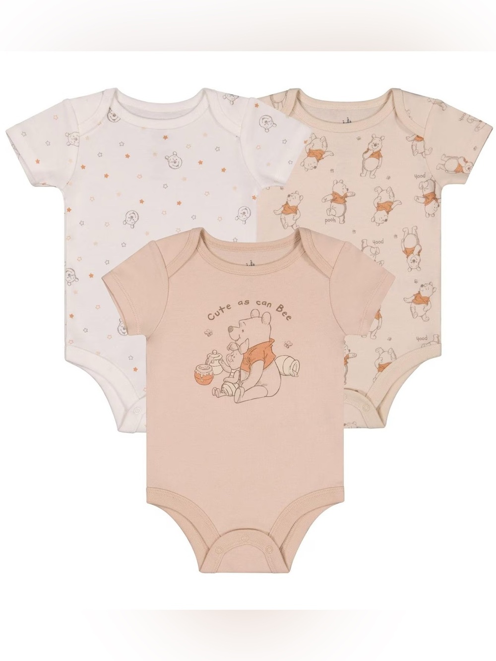 5/$25 Disney Baby 3-Pack Bodysuits in Cream & White with Winnie the Pooh Prints